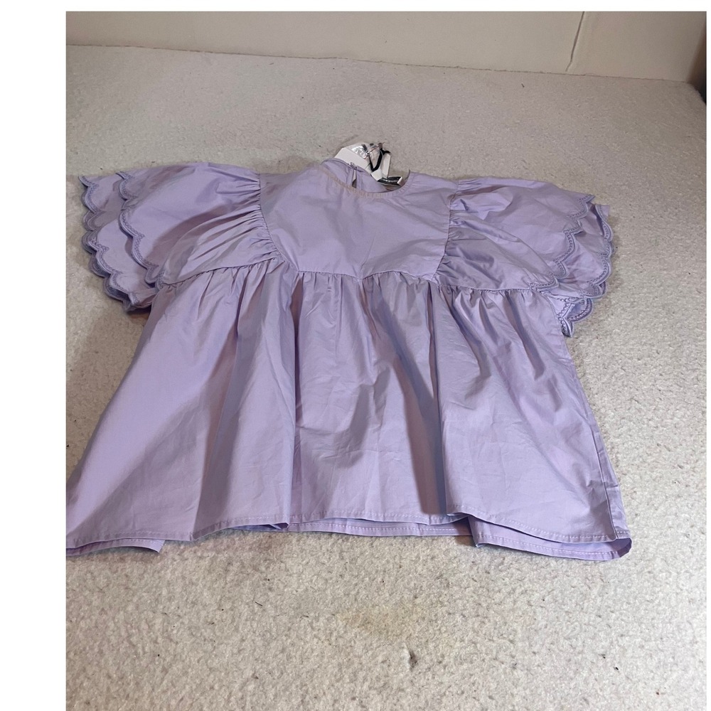 English Factory Lavender Scalloped Tiered Flutter Sleeve Babydoll Top Small NEW